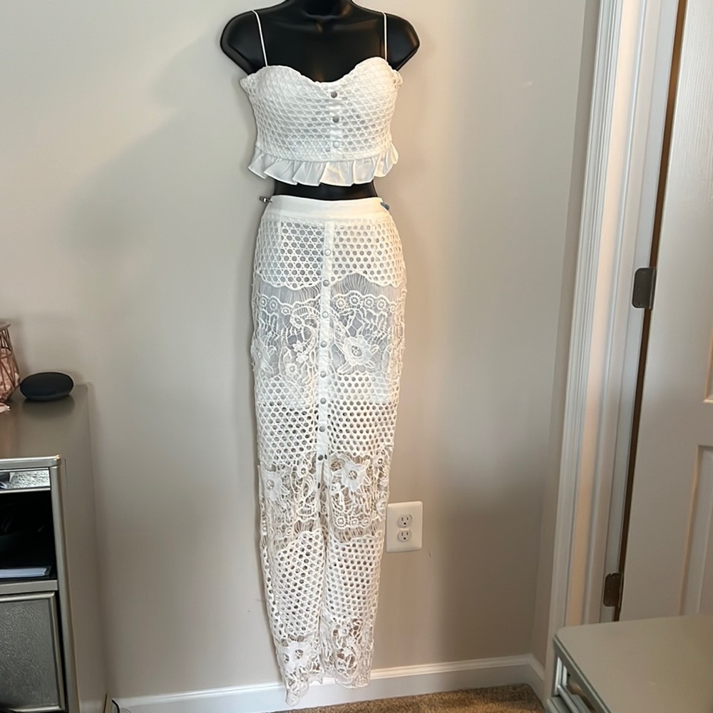 White Crotchet Two Piece Set